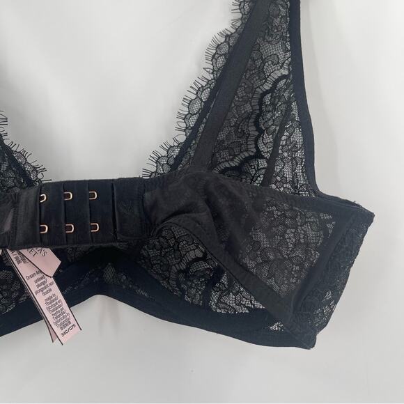 VICTORIA’S SECRET Bra Size 34C Black Lace Dream Angels Plunge Semi Lined Sexy - Picture 8 of 16